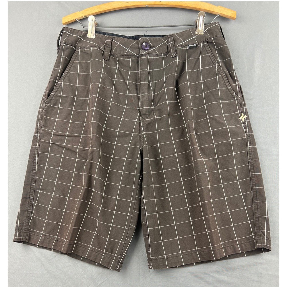 Hurley Shorts Mens 30 Chino Walk Shorts Brown Windowpane Grid Plaid Excellent